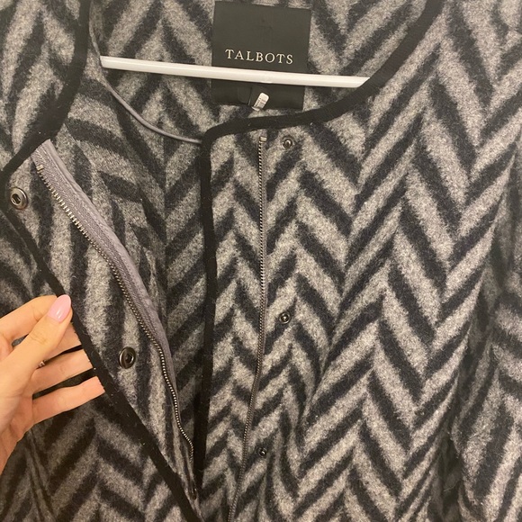 Talbots Wool Chevron Herringbone Pattern Long Sweater Jacket Coat Full Zip - Picture 4 of 13